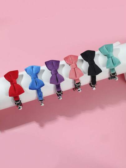 1pc Suede Bowknot Pet Collar With Bell, Adjustable Velvet Neck Strap For Cats