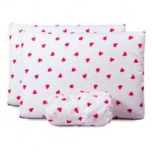 Single Sheet Set With 2 Pieces Printed Cotton Fabric With Elastic All Around And Pillowcase In Matchstick Stitch - Red and White - View 2