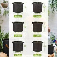 3pcs/Set 5 Gallon / 7 Gallon / 10 Gallon Heavy-Duty Aeration Fabric Grow Bags, Thickened Non-Woven Planter Pots With Handles For Fruits, Vegetables And Flowers - Black - View 3