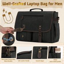 NEWHEY 男士斜挎包 17-17.3 英寸复古帆布公文包防水大号电脑笔记本电脑包坚固挎包单肩包适合工作旅行、大学书包 - 彩色 - 查看 7