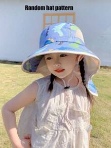 Sombrero con protector solar para niños, nuevo sombrero de ala ancha para primavera/verano, anti-UV para la playa, para niños y niñas de 3 a 8 años, diseño aleatorio