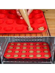 1pc Mini Silicone Muffin Baking Pan, 24-Cup Paper Cupcake Tray, Non-Stick Silicone Baking Mold, Suitable For Making Cupcakes And Mini Cakes - Red - View 5