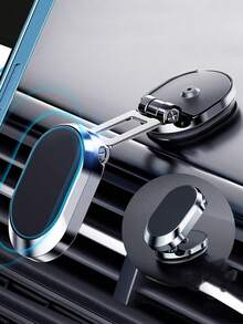 1pc Metal In-Car Mobile Phone Holder, Foldable Strong Adhesive Car Dashboard Phone Holder, 360 Degree Rotating Navigation Stand