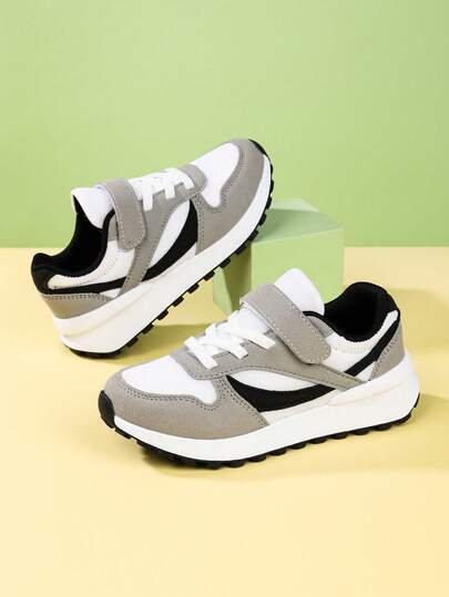 1 Pair Kids Sports Shoes, PU Hook And Loop Flat Casual Athletic Shoes, Suitable For Sports, Leisure, Outdoor, All Seasons