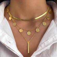 3pcs Fashionable Circular Pendant Necklace Set, Layerable Jewelry For Women - Gold - View 1