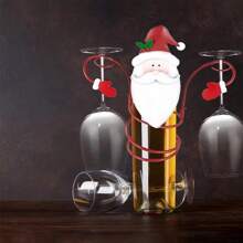 1pc Christmas Wine Bottle Rack Wine Bottle Christmas Rack Wine Glass Rack Holiday Wine Bottle And Wine Glass Rack - Multicolor - View 2