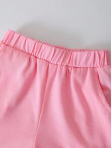 Conjunto de 2 piezas de blusa de manga corta con flores de ganchillo rosa y shorts para niñas de 1 a 4 años, para verano - Rosa - Ver 9