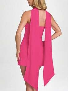 Solid Color Bandeau Backless Neck Tie Bodycon Mini Dress, Summer - Hot Pink - View 3