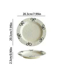 1pc Ins Style Cute Bow Ceramic Plate, Household Bow Design Tableware Ceramic Plate, Shallow Dish, Dessert & Fruit Plate, Breakfast Plate For Single Use - Multicolor - View 11