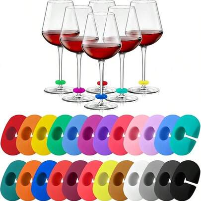 24 chiếc phụ kiện trang trí ly rượu bằng silicon, phù hợp với ly sâm panh, cocktail và martini, hoàn hảo để đánh dấu ly rượu trong các bữa tiệc, đồ dùng cho đám cưới và sinh nhật, trang trí nhà cửa và tiệc tùng.
