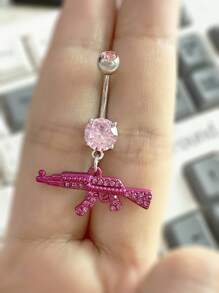 1pc Fashion Unique Gun-Shaped Zirconia Navel Ring For Women, Belly Button Piercing Jewelry