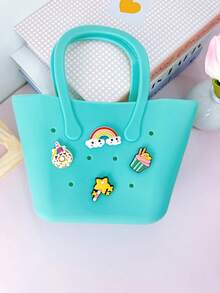 1pc Children Silicone Solid Color Flower Hollow DIY Detachable Handbag - B - View 18