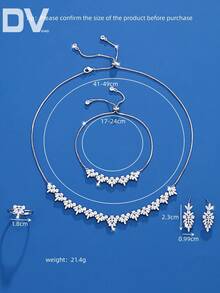 DV JEWELRY 5 Pieces Luxury Cubic Zirconia White Gold Plated Necklace, Bracelet, Earrings, Open Ring Jewelry Set For Women, Gift Box Packaging For Party, Anniversary, Date