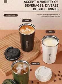 1pc 380ML Reusable Stainless Steel Coffee Cup, Portable Travel Mug, Leak-Proof Insulated Water Bottle For Office & Car Back To School