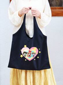 THE POWERPUFF GIRLS Borsa a tracolla pieghevole minimalista e versatile con stampa carina di agente di polizia donna, borsa casual in tela resistente e portatile