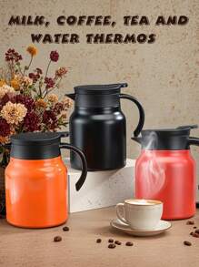 1pc 35oz Extra Large Capacity Handled Thermal Carafe, Latte Coffee , Travel Drinking Bottle, Stainless Steel Iced Tea Pot, Vacuum Insulated Double Wall Long Lasting Thermal Bottle - Includes Sediment Filter Strainer, Suitable For Coffee, Soy Milk, Beverages, Office Or Home Hot Water Bottle