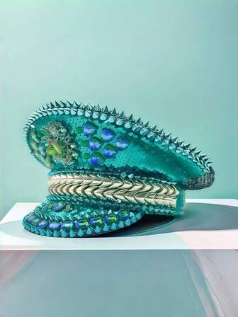 1 st glänsande polyester steampunk strass kaptenshatt för kvinnor och män, militärkeps, lämplig för möhippa, cosplay, jul, karneval, bar, svensexa, alla hjärtans dag-kostym