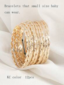 12 件闪亮优雅几何方块可叠戴手镯，适合儿童
