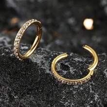 1pc High-End Stainless Steel Nose/Ear Hoop Ring With Zirconia, Closed Seamless Bevel Set, Suitable For Men And Women Everyday Wear