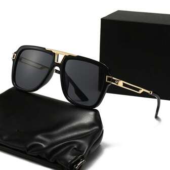 1 par de gafas de hombre de talla grande con marco cuadrado de metal, de estilo vintage y casual, decorativas y de moda, adecuadas para uso al aire libre