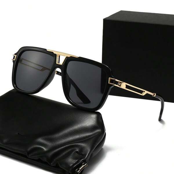 1 Pair Men's Plus Size Metal Square Frame Vintage Casual Decorative Fashion Fashion Glasses, Suitable For Outdoor Wear