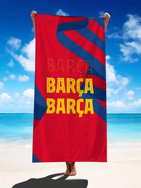 1pc BARCA Forever Beach Towel - Quick-Dry Lightweight Polyester, Super Absorbent & Machine Washable With Modern Low-Pile Texture - Vibrant Red & Blue Stripes Print For Swimming, Camping, Travel Beach Essentials