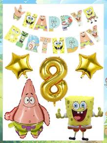 SPONGEBOB Conjunto de globos de Bob Esponja, decoración de fiesta de cumpleaños infantil de dibujos animados y anime, globos de película de aluminio, elementos de decoración de fondo