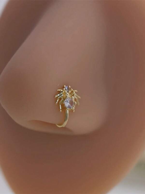 1pc Elegant Spider Design Faux Nose Ring, Fashion Brass Material With Synthetic Zirconia Stone, Suitable For Daily, Vacation, Party, Carnival, Music Festival, Graduation Gift For Friends