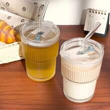 Heat Resistant Glass Coffee Cup With Lid And Straw - Leak Proof Portable Hot Drink Cup, Suitable For Office And Outdoor Travel, Fashionable Straw Cup, Simple Coffee Cup With Lid, Transparent Glass Straw Cup, Office Coffee Cup, Glass Coffee Cup With Lid And Straw, Straw Cup With Lid, Coffee Cup With Straw, Beverage Cup With Lid And Straw Back To School