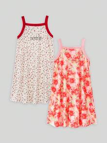 2pcs Young Girl Floral Print Cute Nightgown Set - Multicolor - View 2