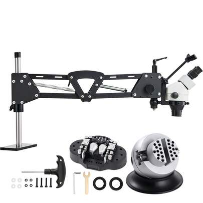 Multi-Directional Microscope With Spring Bracket, 7X-45X Magnification Jewelry Microscope, Micro Jewelry Inlaid Stand With Integrated USB Ring LED Light And 360° Ball Vise, For Jewelry Inlay