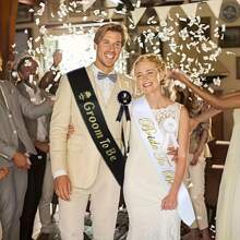 4pcs Groom & Bride Wedding Party Decoration Set, Including Shoulder Strap Badge, Ceremonial Attire Accessory, Wedding Event Costume Party Supplies