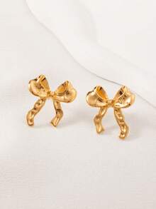 1 对金色蝴蝶结耳环，波西米亚风格时尚耳环，适合女士日常佩戴，优雅 - 1 - 查看 5
