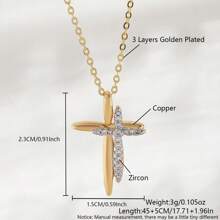 1 Pc Women's Fashion Cross Personalized Pendant Diamond Necklace, Gold-Plated Cross Item, Simple And Elegant Chain, Ideal Gift For Daily Wear, Weddings, Engagement Parties, Halloween