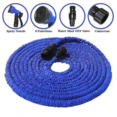 Juego de manguera de jardín de 1 pieza, liviana y expandible, con boquilla de lavado de autos de alta presión - longitud opcional 25/100 pies, boquilla ajustable, diámetro de 3/4 de pulgada, diseño antienredos, adecuado para riego y limpieza