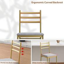 Juego de 2/4 taburetes de bar para el hogar, silla de bar de piel sintética con respaldo y cojín grueso, taburetes de bar tapizados de altura de mostrador con reposapiés para isla de cocina, barra de mostrador - Taburetes de bar dorados (2 piezas) - Ver 5