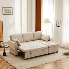 Beige/Grey  Sofa Bed, L-Shaped Corner Sofa, 3 Seater Pull Out Sofa With Storage, Convertible Settee Sectional Sofa For Living Room, Office - Beige - View 1