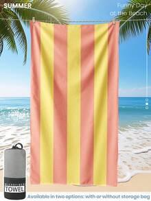 1pc Printed Beach Towel, Orange Striped Pattern, Can Be Used As Swimwear Or Bath Towel, Fashionable Design, Super Absorbent, Suitable For Bathroom, Swimming, Fitness, Yoga And Other Occasions, Soft And Comfortable Microfiber Material, Lightweight And Easy To Carry. - Multicolor - View 1