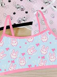 Chatreadl 3 Pieces Set Cute Casual Tween Girl Bra Suspenders Printed Pattern Fresh And Simple Suitable For All Seasons