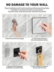 1/2/4 Pcs Square Adhesive Hooks, Wall Mounted Towel Hooks Without Drilling, Hanging Hooks Racks, Shower Clothes Hanger, Home And Apartment Essential, Bathroom & Kitchen Organization And Storage