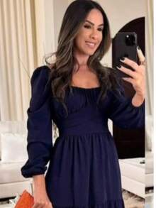 Women's Long Sleeve Square Neck Maxi Dress With Belt – Timeless Elegance Simple Casual Elegant Party Cloth Ruffle Hem Pleated Bust Backless Wedding Evening - 藏蓝色 - 查看 1