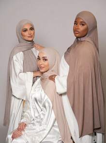 3 pièces Ensemble hijab en jersey, pack économique amélioré avec foulard en coton soyeux à bordure de couleur unie classique de 170 * 60 cm, châle couvre-chef instantané, convient pour le casual, les sorties, les cadeaux