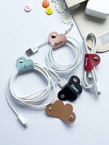Customizable Leather Heart-Shaped Earphone & Cable Organizer, Data Cable Management Tie, Desk Wire Clips, Loom Band - Multicolor - View 2