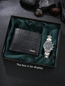 2 件套：男士休闲时尚钱包 + 时尚石英腕表，周年纪念、生日、父亲节的完美礼物