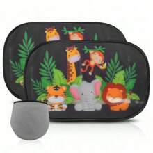 2 Packungen mit je 50cm x 30cm süßem Tier-Wald Sonnenschutz für Autofenster - UV-blockend, Polyestermaterial, ideal für Sonnenschutz und dekorative Verwendung, Sonnenschutz | verspieltes Design | einfache Montage, universell passend für Autos & SUVs, Auto-Fenster-Sonnenschutz