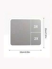 1 pièce Miroir de maquillage LED portable, surface de miroir transparente, fonction loupe, grand miroir de maquillage de table de toilette, décoration de bureau pour dortoir d'étudiant, cadeau pour les filles, trois couleurs de lumière