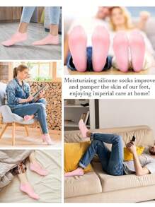 4pcs Moisturizing Gloves & Socks Set, Silicone Gel Therapy Socks For Dry Skin, Silicone Gel Heel Socks Anti-Slip, For Foot Softening, Calluses, Foot Care After Pedicure