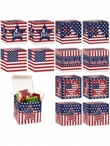 12 Pieces Patriotic Candy Boxes 4th Of July American Flag Printed Candy Box Independence Day Gift Boxes For Memorial Day Party Decorations - Multicolor - View 1