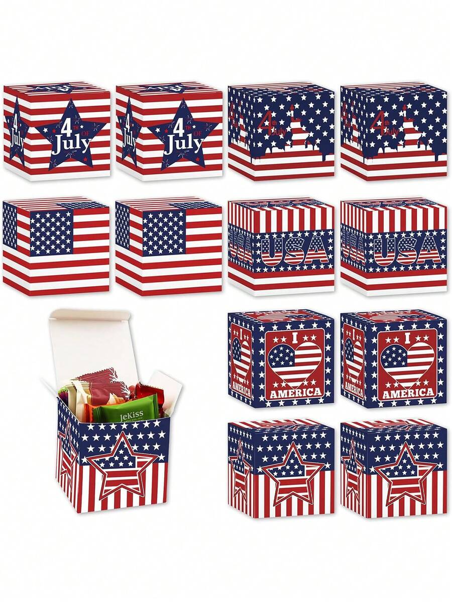 12 Pieces Patriotic Candy Boxes 4th Of July American Flag Printed Candy Box Independence Day Gift Boxes For Memorial Day Party Decorations - Multicolor - View 1