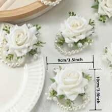 1pc Elegant Rose Flower Garland And Wrist Flower Wraps With White Gypsophila & Faux Pearl Chains, Perfect For Wedding Decor, Birthday Decorations, Bride Supply, Graduation Gifts And Party Decor